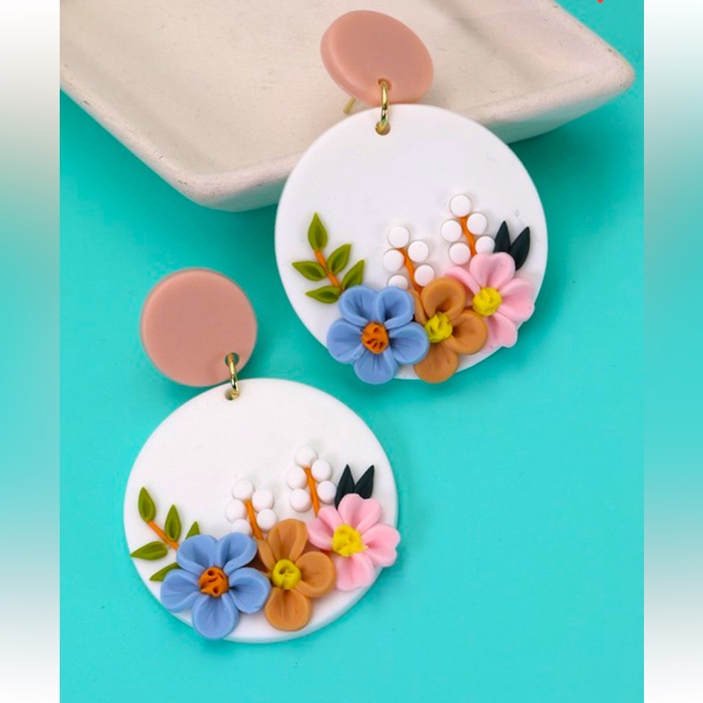 Floral Spring Flowers Polymer Clay Earrings
